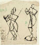 Two sketches of Krishna playing a flute, seen from the front.